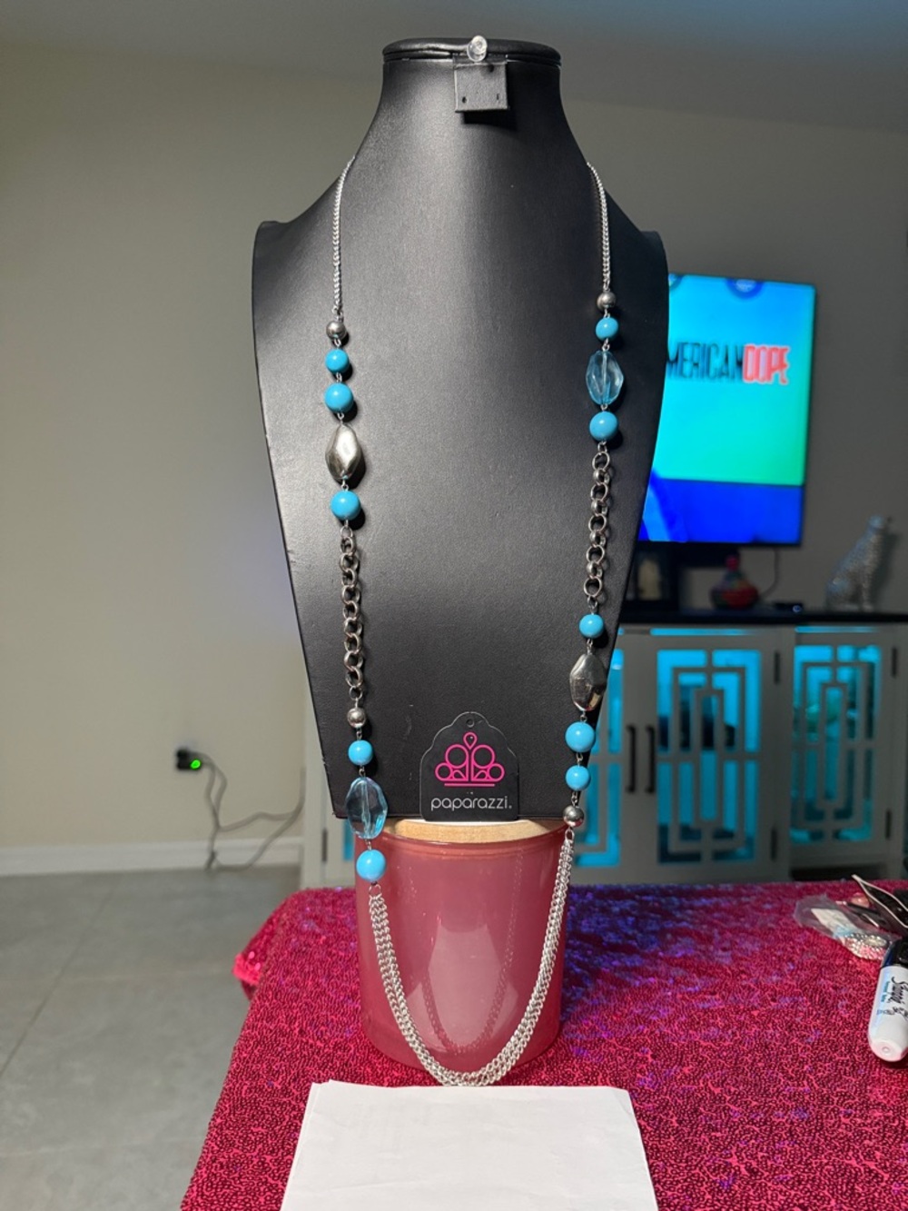 paparazzi Blue Beaded Layered Chain Necklace